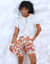 Short fluide imprimé floral (écru / corail)
