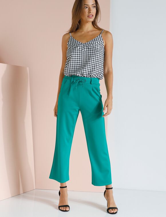 Pantalon droit raccourci, maille milano (vert)