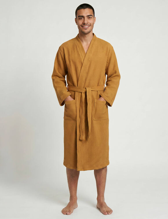 Badjas voor volwassenen (heren en dames) - honingraattricot, 230 g/m&sup2; (kerrie)