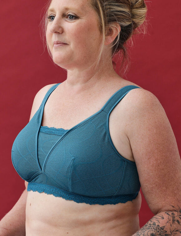 Postoperatieve beha van kant met bescheiden katoenen voering en een goed omsluitende pasvorm &ndash; zonder beugels (eendenblauw)