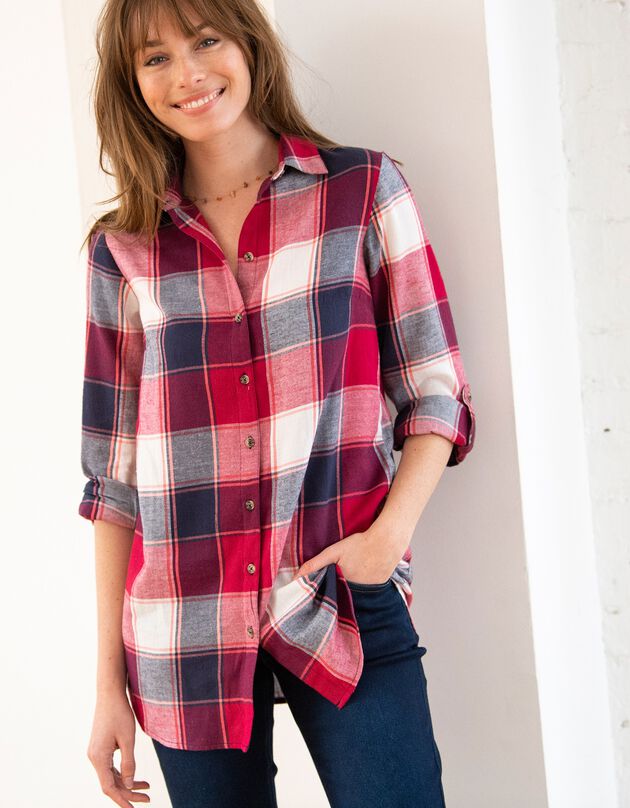 Chemise longue grands carreaux flanelle (cerise / marine)