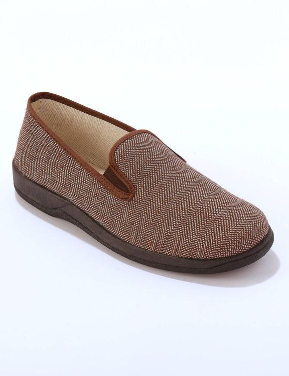 Pantoufles sans-g&ecirc;ne chevrons &eacute;lastiqu&eacute;es c&ocirc;t&eacute;s  (marron)