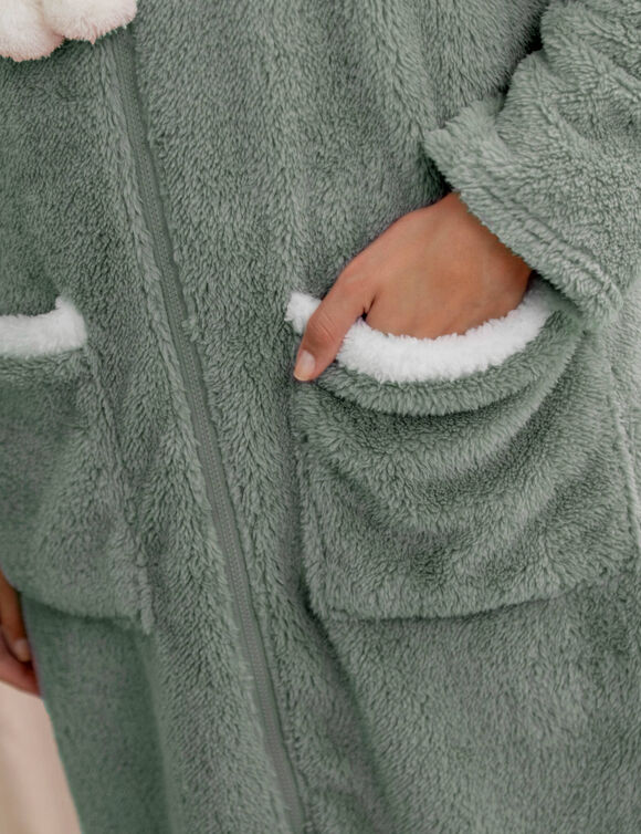 Robe de chambre maille polaire (kaki / &eacute;cru)