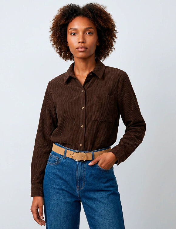 Chemise en velours c&ocirc;tel&eacute; (chocolat)