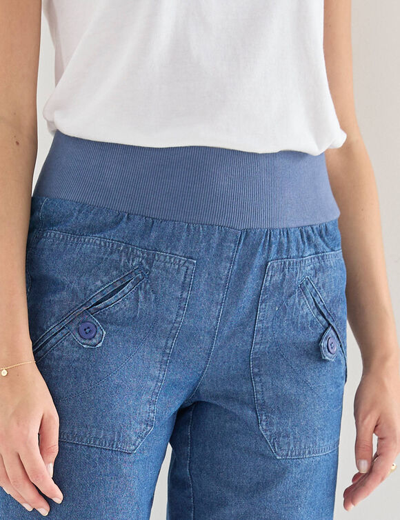 Pantalon droit 7/8&egrave;me, taille &eacute;lastiqu&eacute;e, denim (stone)