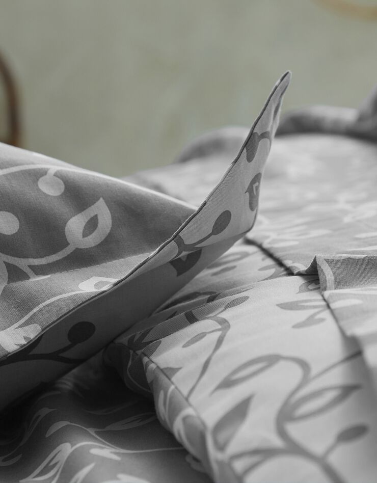 Linge de lit Héritage en coton à motifs volutes (gris / blanc)