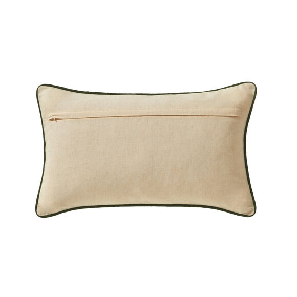 Coussin rectangulaire coton lin broderie fleurie (vert / parme)