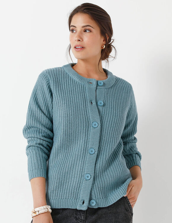 Vest met knopen in patenttricot (celadongrijs)