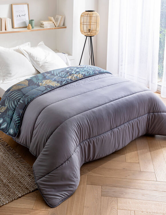 Bedrukt dekbed in microvezel Feuilles 400g/m2 (eendenblauw / honing)