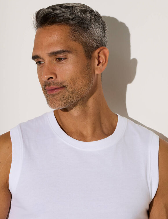 T-shirt uni col rond sans manches (blanc)