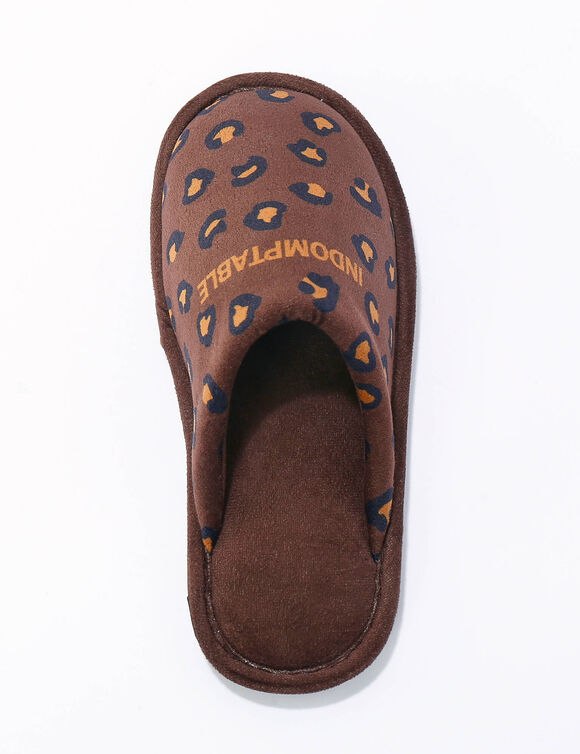 Mules met opdruk, luipaard-motief. (chocolade)