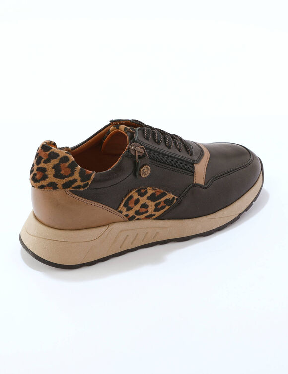 Leren sneakers met rits en veters (zwart)