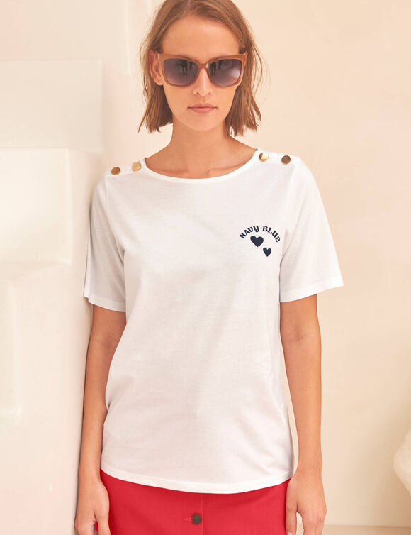 T-shirt col rond, imprim&eacute; plac&eacute; (blanc)