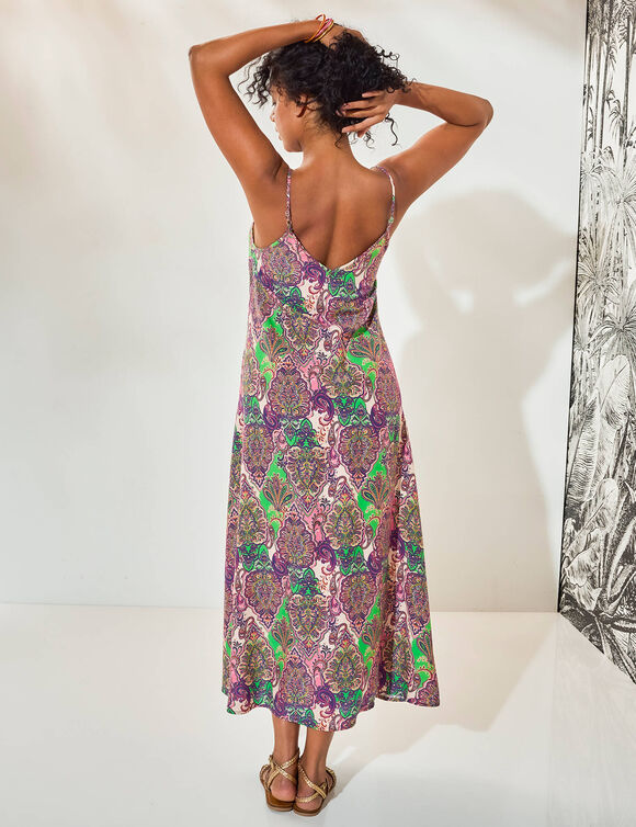 Robe longue  imprimée à fines bretelles (rose / vert)