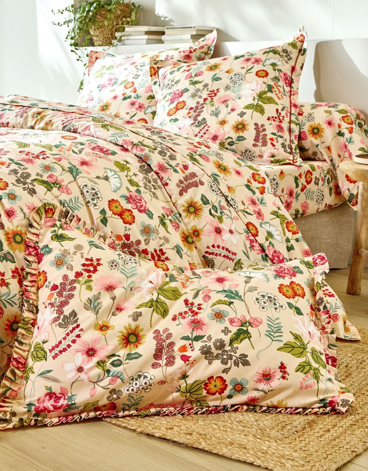 Linge de lit Kelly en coton imprimé floral (beige)