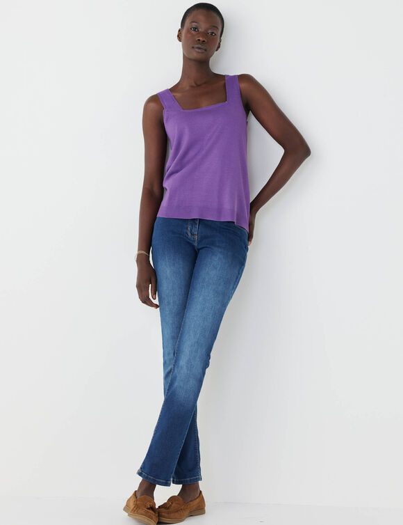 D&eacute;bardeur col carr&eacute; en maille, toucher doux (parme)