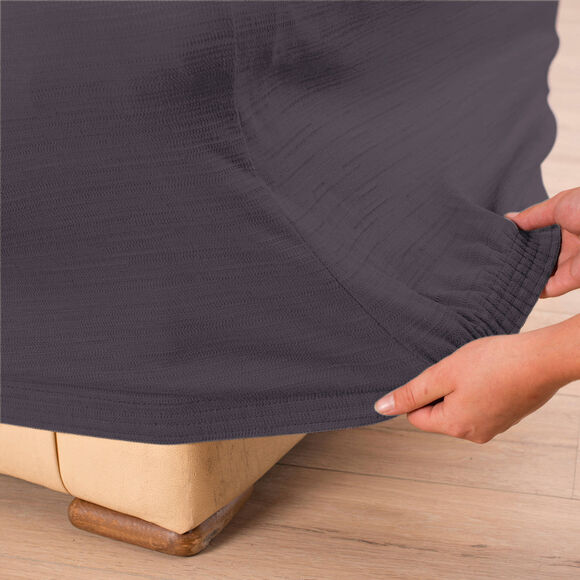 Housse extensible unie canap&eacute; fauteuil accoudoirs (gris)