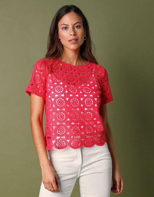 Tee-shirt macramé manches courtes (rose)