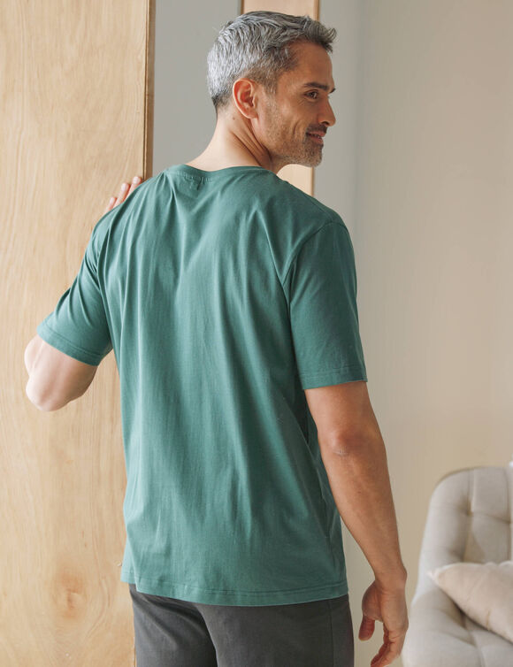 T-shirt pyjama impression placée manches courtes (vert foncé)