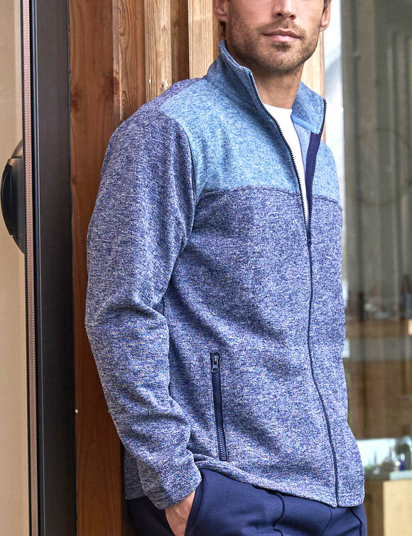 Sweater met opstaande ritskraag, tricot gevoerd met molton (chin&eacute; blauw)