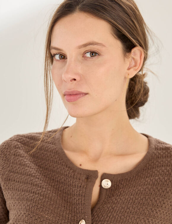 Cardigan uni maille fantaisie (chocolat)