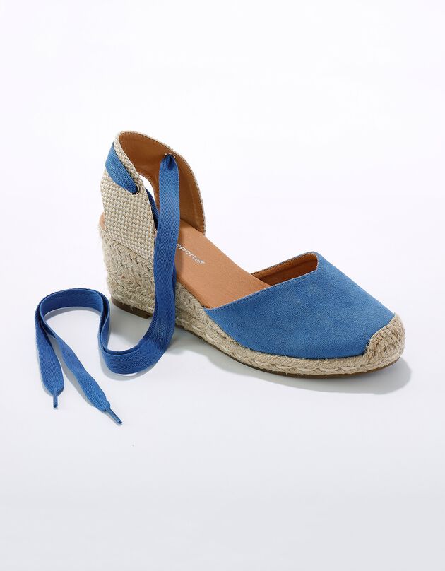 Sandalen met sleehak en bindlintjes (blauw)