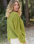 Trui met V-hals, patenttricot met ajour (mosgroen)