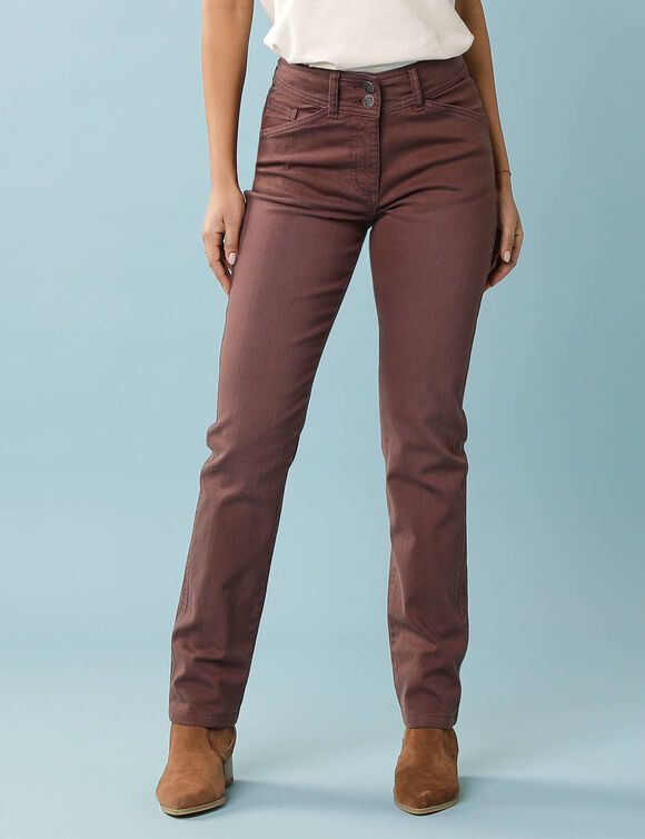 Pantalon droit &agrave; d&eacute;coupes, Sp&eacute;cial Petites (chocolat)