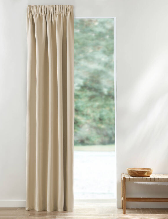 Effen verduisterend gordijn met satijnglans en fronsgalon (beige)