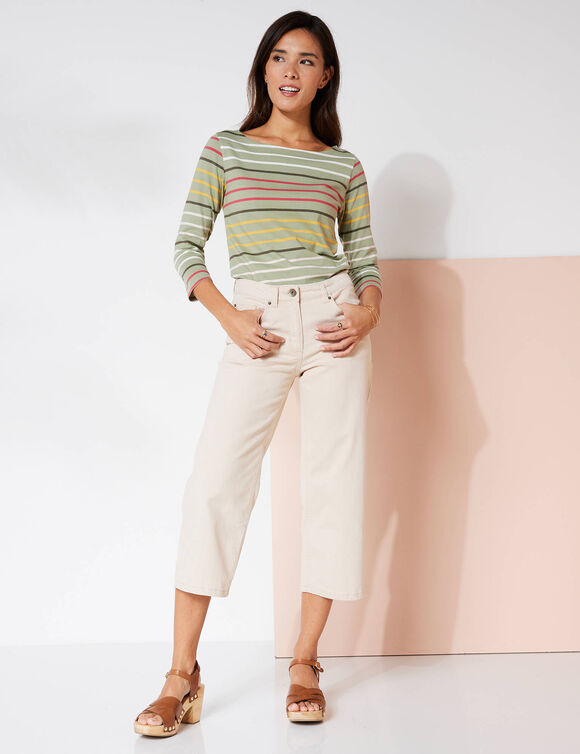 T-shirt marinière rayé manches 3/4 (kaki / multicolore)