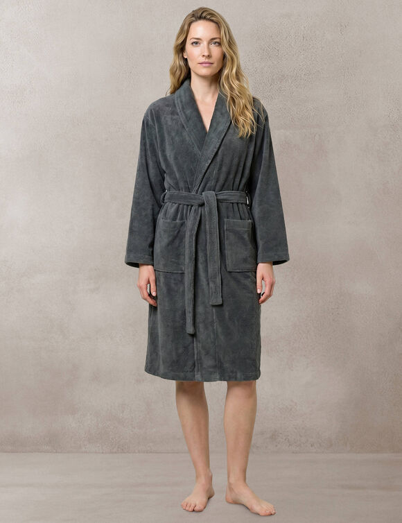 Badjas voor volwassenen, unisex, van badstof met sjaalkraag - fluweel, 450 g/m&sup2; (CARBONGRIJS)