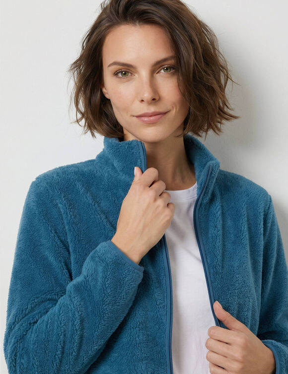 Veste zipp&eacute;e col montant, manches longues, maille polaire (bleu)