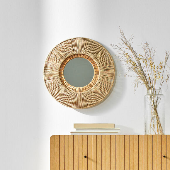 Miroir rond en rotin (rotin)