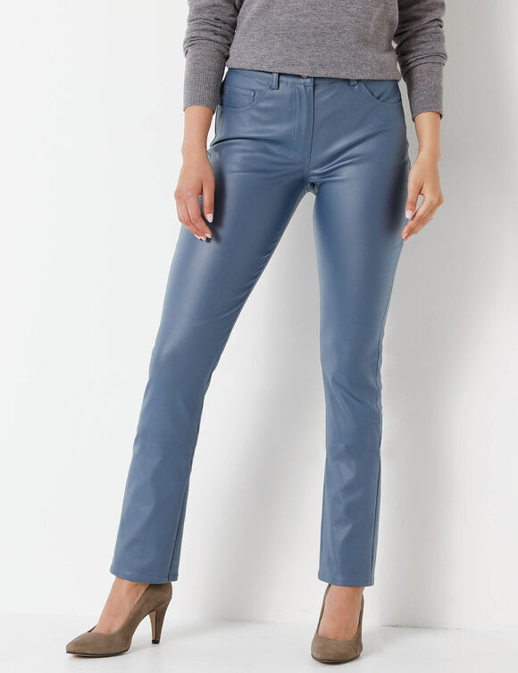 Pantalon droit enduit (bleu grisé)