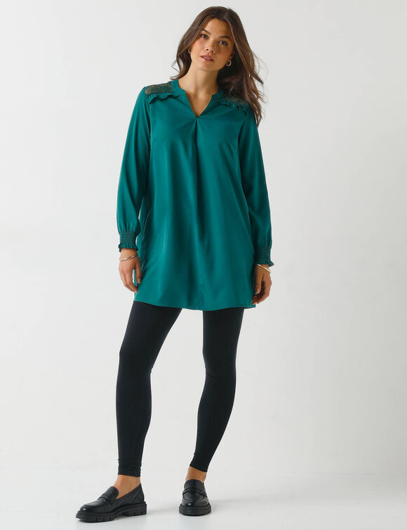 Tunique dentelle manches longues unie (vert sapin)