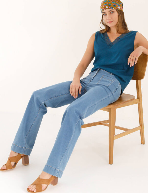 D&eacute;bardeur col V dentelle (bleu p&eacute;trole)