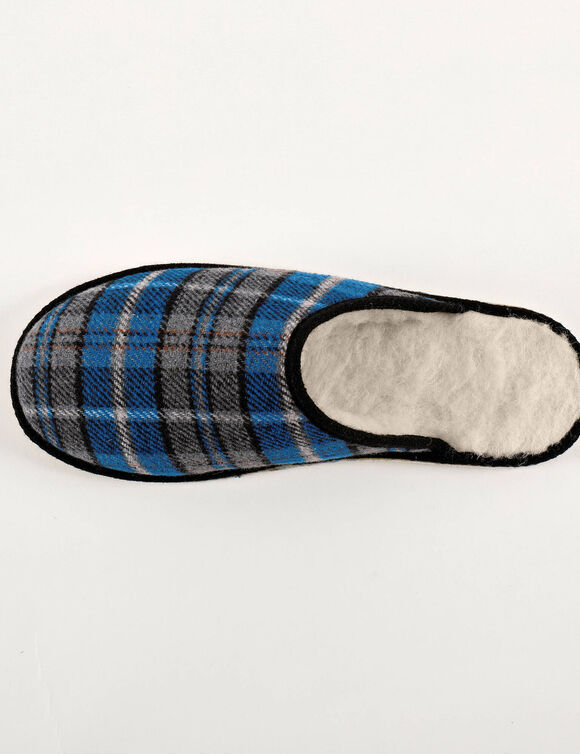 Mules homme silencieuses fourrées laine (carreaux marine)