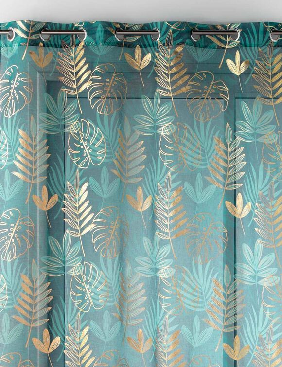 Voilage feuillages imprim&eacute; m&eacute;tallis&eacute; (&eacute;meraude)