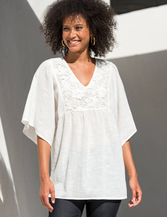 Tunique plastron fantaisie doublé, manches kimono (écru)