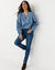 Blouse imprim&eacute;e en coton ,col fendu (bleu / marine)