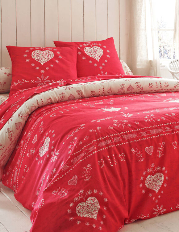 Linge de lit Anceny imprimé coeur - coton (rouge)
