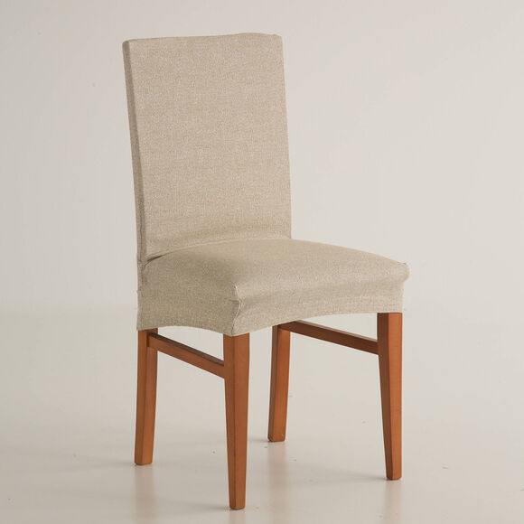 Housse de chaise extensible jacquard chin&eacute; (beige)