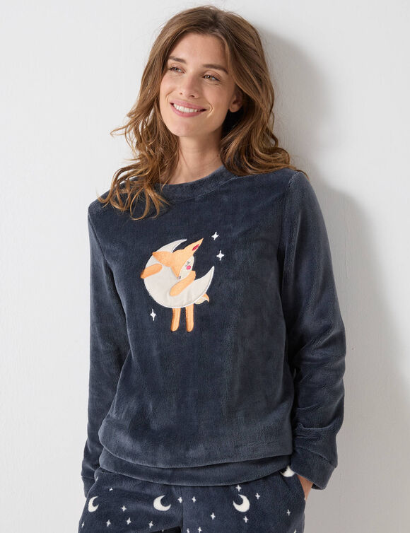 Pyjamashort met bloemenprint - katoenjersey (leiblauw)