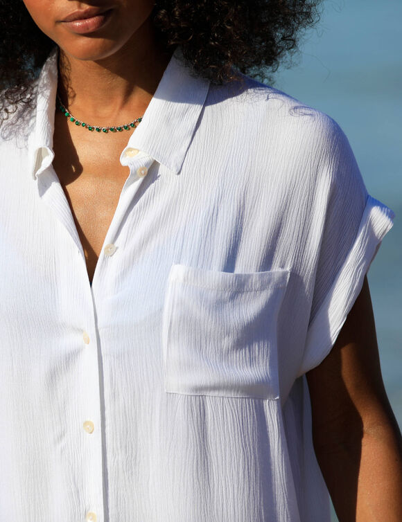 Robe de plage unie, cr&eacute;pon (blanc)