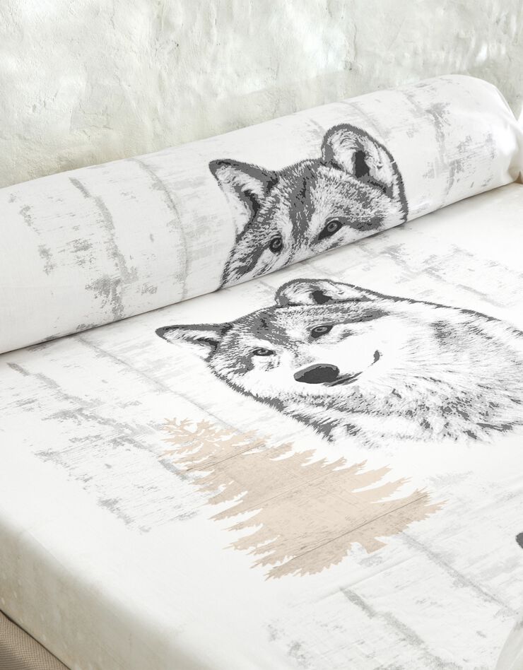 Linge de lit Artic en coton imprimé chien-loup (taupe)