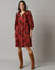 Bedrukte korte jurk, 3/4-mouwen (bordeaux / roze) Bedrukte korte jurk, 3/4-mouwen (bordeaux / roze)