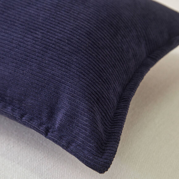 Coussin uni velours c&ocirc;tel&eacute; (marine)
