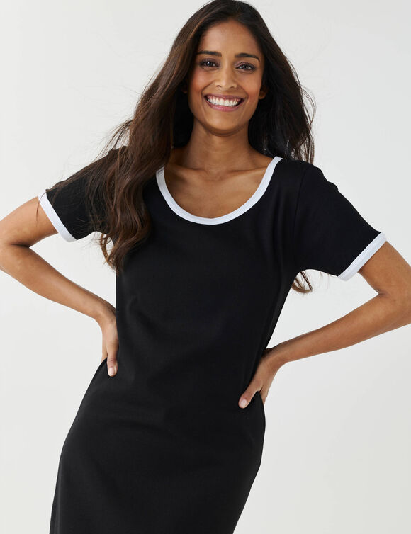 Robe longue bicolore, manches courtes (noir / blanc)