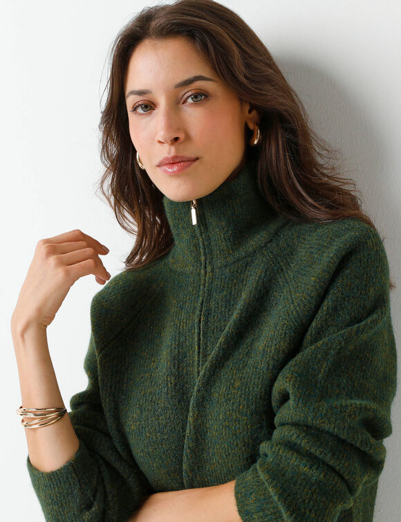 Robe pull col camionneur, maille côtelée en laine mélangée (vert olive)