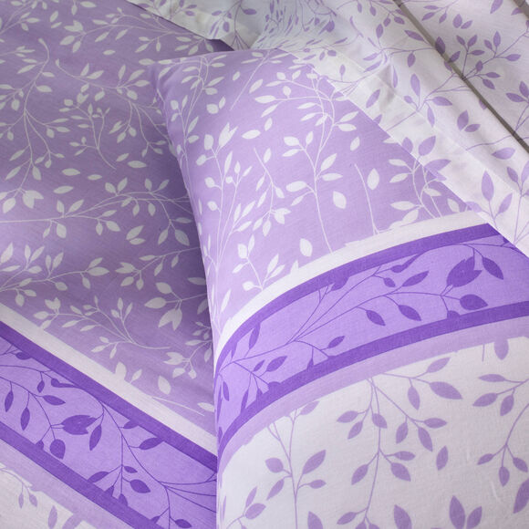 Linge de lit Constance en coton imprimé feuilles (parme)